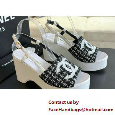 Chanel Tweed & Patent Calfskin Sandals G45555 Black 2024